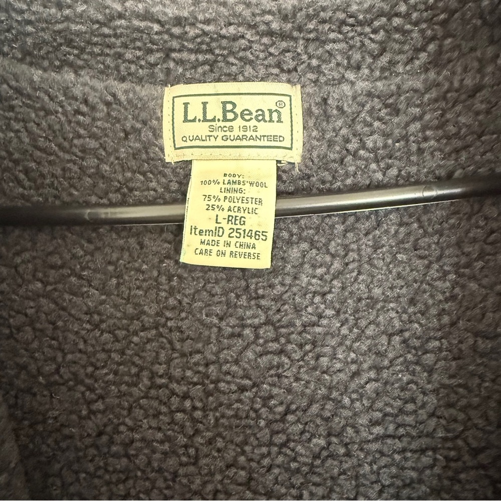 LL BEAN Dark Gray 100% Lambs Wool, Sherpa Lined, Full Zip Sweater VEST, Men’s L - Picture 4 of 4